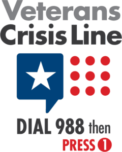 Logo for Veterans Crisis Line. Dial 988 then press 1.