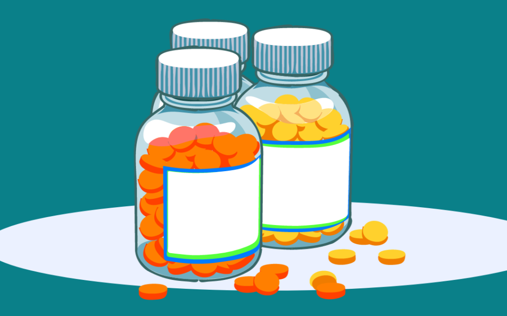 Cartoon of pill bottles